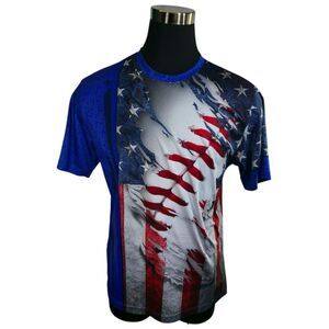 Boombah Men's American Flag Short Sleeve Baseball Shirt 100% Polyester Size‎ L